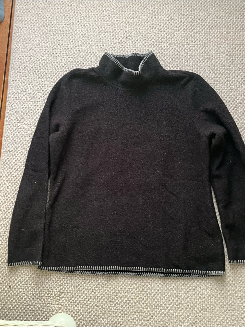 Dakini Cowl Neck  Sweater in Black with Whip Stitching